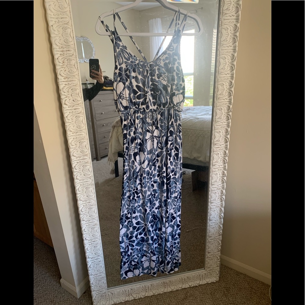 Blue and white floral maxi dress